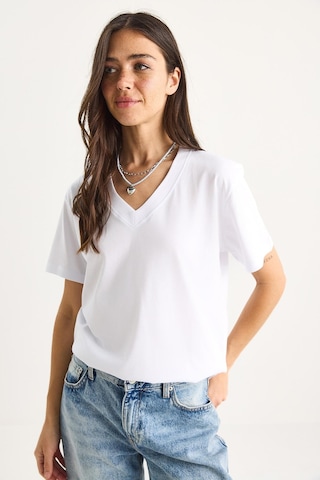 Shade Pamuk Derin V Yakalı Comfort Fit T-shirt 60602066 - Beyaz L