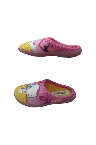 Gezer Kız Çocuk Pembe Sarı Kedi Figürlü Ev İçi Terlik Pembe - Sarı