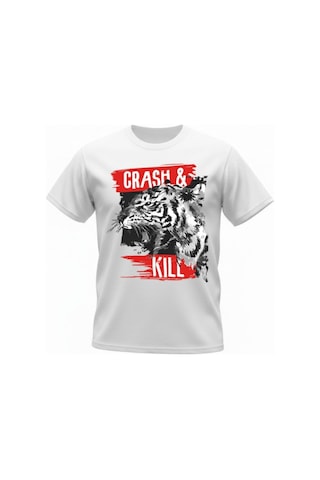 Urbantrendstore Unisex Beyaz Renk Kaplan Desen Oversize Fit Rahat Geniş Salaş T-shirt Günlük Tişört
