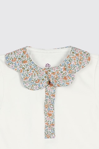 Panço Liberty Kumaş Yakası Çiçek Detaylı Kısa Kollu Yenidoğan Body Beyaz 5611GN03001