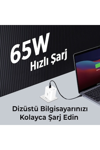Bix BX1P65G GaN 65W Led Göstergeli Hızlı Şarj Cihazı Beyaz
