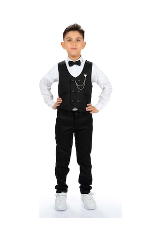 Mnk Baby & Kids Erkek Çocuk 6 Düğme Yelekli Özel Gün Takım Elbise M00834 Siyah