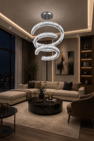 Modern Led Kristal Taşlı 3 Katlı Sarkıt Avize Salon Villa Oturma Odası Avizesi Gümüş