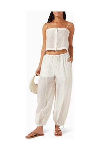12storeez Cotton Silk Drawstring Pants, Astarlı Ve Hafif Harem Pantolon Beyaz
