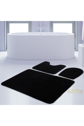 Unicolor Düz Siyah 3Lü Banyo Paspası Seti Kaymaz Klozet Takımı Siyah