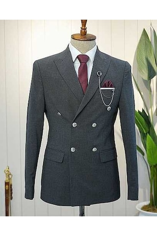 Bys Beystil Sivri Yaka Gri Kruvaze Takım Elbise Nikol - Slim Fit