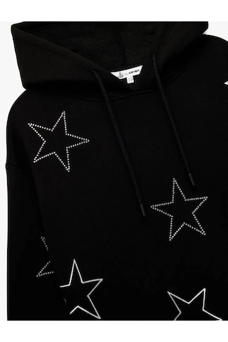 Koton Kapüşonlu Oversize Taşlı Siyah Kadın Sweatshirt 6wal10089ık SiYAH