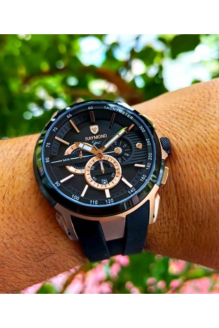 Raymond Star Seri Siyah Silikon Kordon Erkek Kol Saati Siyah