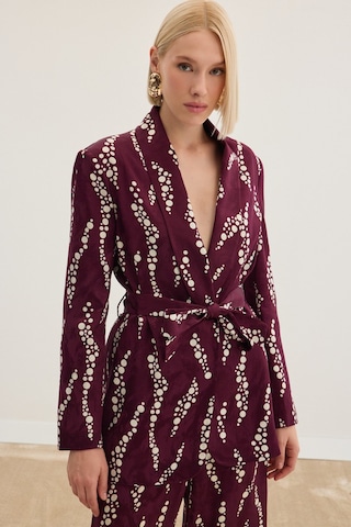 Sateen Desenli Uzun Ceket - Bordo-136475 Bordo