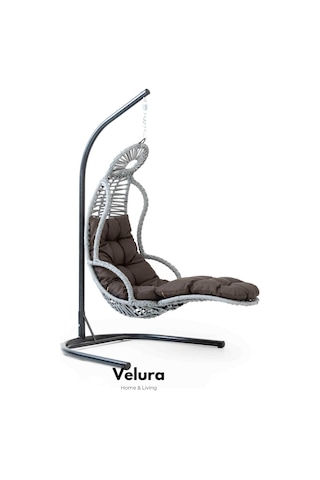 Elit Bahçe Salıncağı - Beyaz Rattan Gri Minder Beyaz