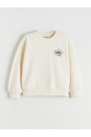 LC Waikiki Lcw Kids Ekru Bisiklet Yaka Çiçekli Kız Çocuk Sweatshirt Ecru