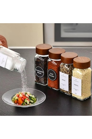 Orret Home 12'li Bambu Ve Akasya Kapaklı Cam Baharatlık Seti 120 Ml - Doğal Kapaklı, Şeffaf Ca Sku: Smg8690010233974 Açık Bej