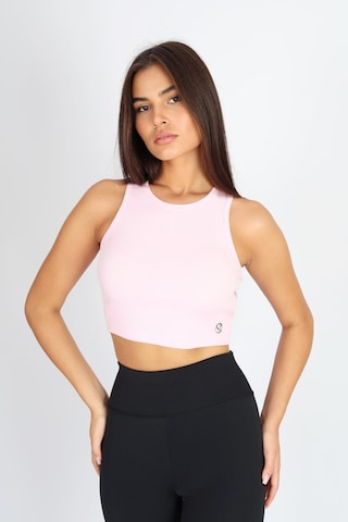 Soft&Basic Kadın Pembe Basic Halter Yaka Esnek Biyeli Kaşkorse Kumaş Crop Top Body Atlet Pembe