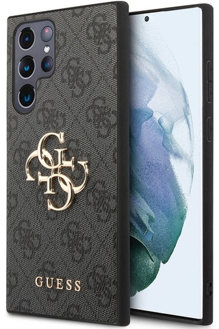 Galaxy Uyumlu S24 Ultra Kılıf Guess Lisanslı Pu Deri Yazı Ve 4g Metal Logolu Desenli Kapak Kahverengi