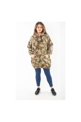 Şans Kadın Büyük Beden Haki Rahat Kesim Kamuflaj Desenli Kapşonlu Kanguru Cepli Uzun Sweatshirt 65n37298-haki Haki