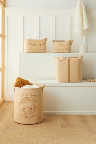Ocean Home Textile 4'lü Çocuk Odası Sevimli Aslan Jüt Keten Kumaş Sepet Set