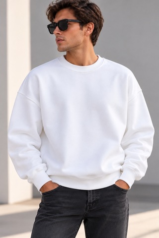Gıovera Panther Time Premium Oversize Erkek Sweatshirt Beyaz