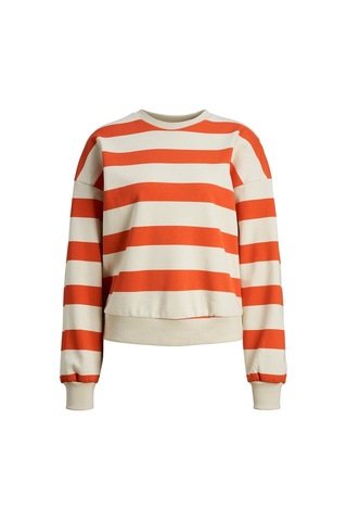 Jack & Jones Jjxx Rahat Kesim Çizgili Kırmızı - Ekru Kadın Sweat 12243288 001