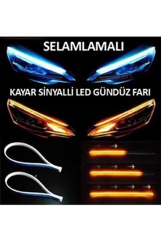 Far Üstü Kayar Led - Kayar Sinyalli - 60Cm+60Cm Far Ledi Beyaz 60Cm + 60Cm Açılış Animasyonlu