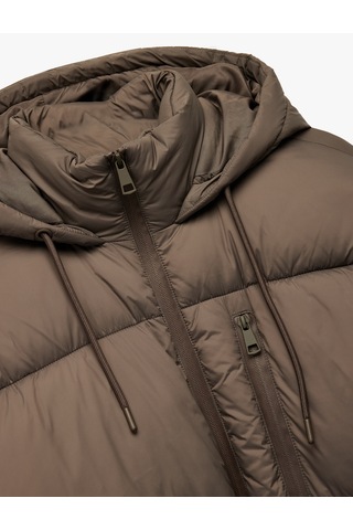 Koton Uzun Kollu Fermuarlı Kapüşonlu Anorak Oversize Şişme Mont Antrasit 6wak00157ew