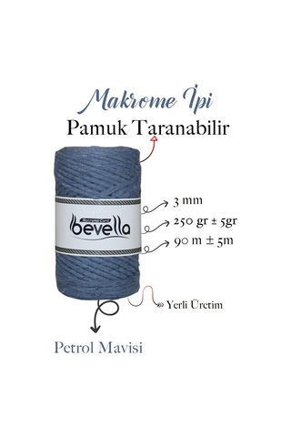 Taranan Makrome Ipi 3mm Taranabilir Pamuk Tek Büküm Makrome Ipi Petrol Mavisi