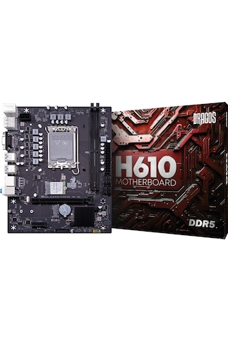 Dragos Pro H610d-5 M.2 Sata Ddr5 6000mhz Usb 3.2 Hdmi Dp Vga Ses G.lan 1700p Anakart