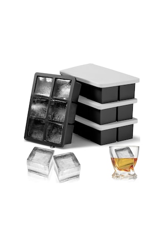 Skycity 4'lü Büyük Silikon Kare Buz Kalıbı Seti - Kokteyller İçin Dayanıklı Ve Şık Ev Mutfak Aletleri Siyah