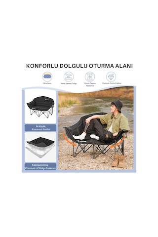 Kingcamp Loveseat Double Çift Kişilik Katlanır Kamp Sandalyesi Black Siyah