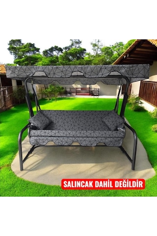 3 Kişilik Salıncak Lüks Kılıf Seti 10cm Süngerli Gri Örümcek Desen