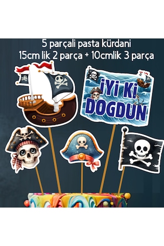 32 Parça Tam Set Korsan Temalı Deniz Kaptan Doğum Günü Seti Banner Pasta Kürdanı Cupcake Süsü Seti +0