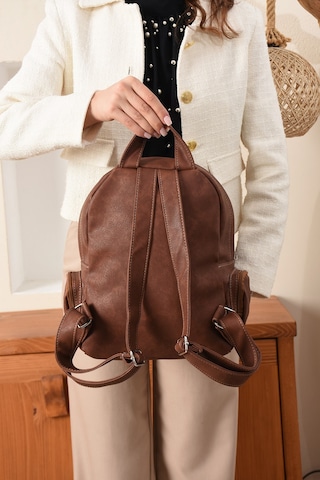 Just Polo Kadın Eskitme Suni Deri Çok Cepli Günlük Sırt Çantası Pbu3000 Taba