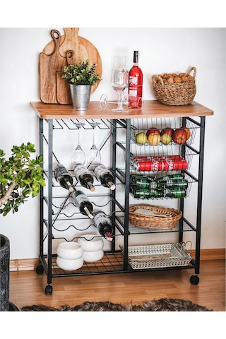 Tekerlekli Raf Mutfak Bangosu Şaraplık Kahve Köşesi 5195