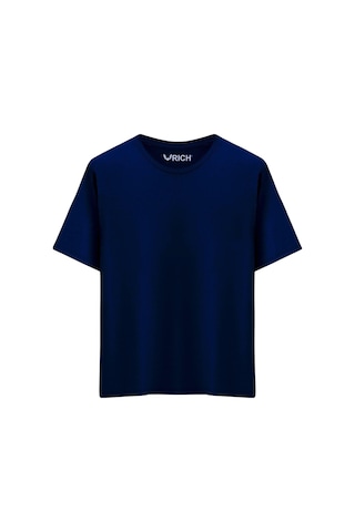 Rich Erkek %100 Pamuk Oversize Tişört Basic Bisiklet Yaka Kısa Kollu T-shirt Lacivert