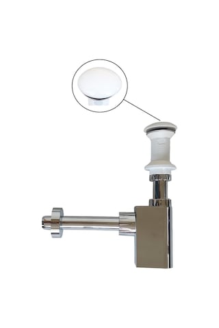 Studor Trap-Vent Kromajlı Havalıklı Lavabo Sifonu Beyaz Seramik Pop-up Süzgeçli Tıkanma ve Koku Önleyici
