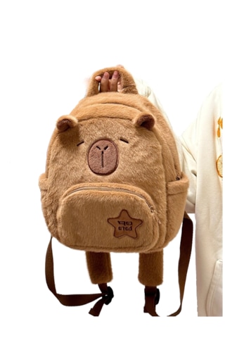 Sevimli Ve Çok Yönlü Capibala Peluş Sırt Çantası Kahverengi
