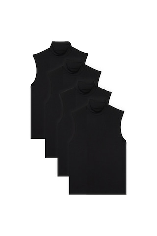 Tudors Kadın 4'lü Paket Siyah Regular Fit Kesim Viskon Kumaş Balıkçı Yaka Sıfır Kol Bluz-37211