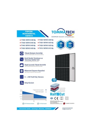 Tommatech 450wp 108tn M10 Topcon Güneş Paneli