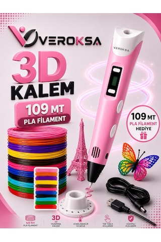 3d Kalem - 3d Yazıcı Kalem 109 Mt Filamentli Pembe