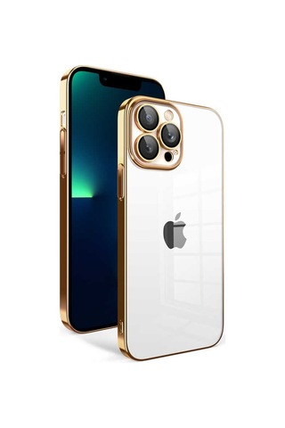 Zeyline Apple Uyumlu iPhone 13 Pro Max Kamera Korumalı Renkli Çerçeveli Zore Garaj Kapak-gold