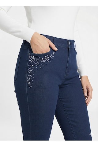 Moda Berray 25-p-005 Cebi Taş Baskılı Yuksel Bel Dar Paça Kot Pantolon Mavi