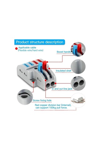 Koodmax 5 Adet 2 Giriş 4 Çıkış Kolay Hızlı Kablo Ekleme Birleştirme Konnektörü - Aç Kapa Kilitli