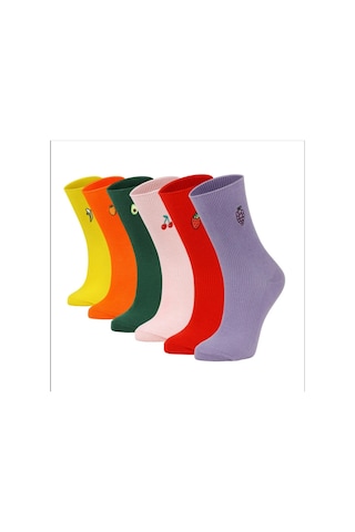 Ozzy Socks Meyve Nakışlı Renkli Çorap Kutusu 6'lı Çok Renkli