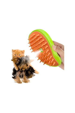 Justie Pet Buharlı Kedi Tarağı Buharlı Kedi & Köpek Yıkama Fırçası Turuncu - Yeşil