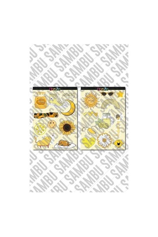 Yellow Aesthetic Temalı Sticker Etiket Seti 2 - Sarı Sticker - Laptop Notebook Telefon