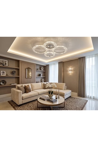 Daire 2+2'li Ledli Krom Salon Mutfak Avize Gümüş