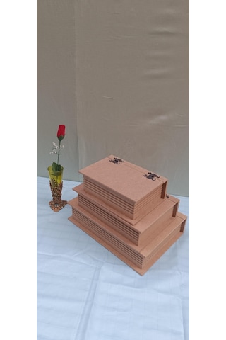 1448bng90033Hobi Dekoratif Model Üçlü Takı Kutusu Ahşap HAM MDF El Yapımı