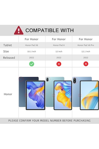 Honor Pad X8 10,1 Inç Agm3-w09hn İle Uyumlu 360 Dönebilen Standlı Tablet Kılıfı