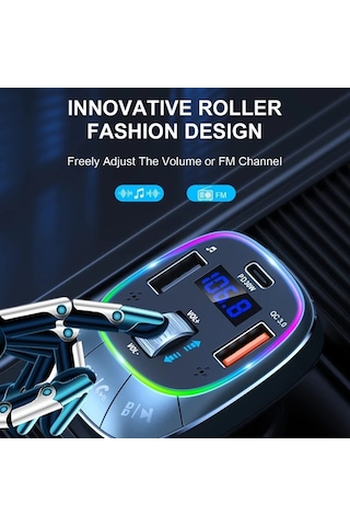 Xuweiwei Gri Laımıcaerın Araba Kablosuz 50 Adaptoru Eller Serbest Arama 8rgb Arka Aydinlatma Pd 30w Usbc Qc 30 Hizli Sarj Tum Araclar Icin Fm Verici