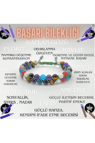 Yıldız Doğal Taş Doğal Taş Başarı Bilekliği 6mm Çift Sıra Çok Renkli