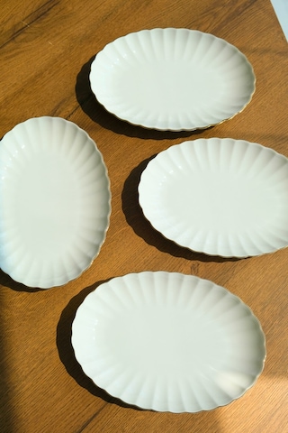 Kütahya Porselen Bone Luz Altın File Kayık Tabak 27x19cm Bnlzf28ky20 4 Lü Krem